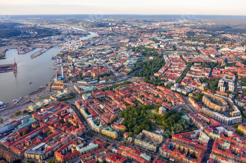 Preview: Gothenburg, Sweden. Panoramic Aerial View Of The City Center In The Evening. Sunset