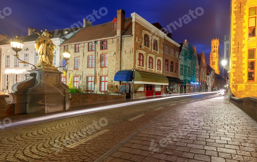 Preview: Bruges. City Canal In Night Lighting.