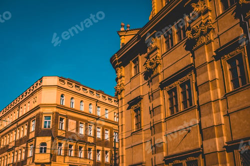 Preview: Historic Architecture In Prague, Czech Republic Looking Up At The Stone Facades Od Multi-Storey