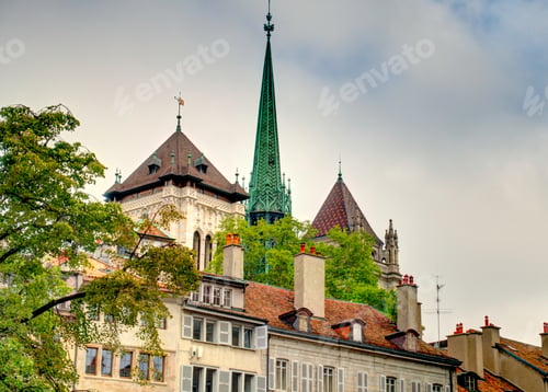 Preview: Geneva, Switzerland, Historical Center In Summertime, Hdr Image