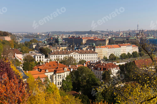 Preview: Autumn Prague City With With Its Buildings, Towers, Cathedrals And Bridges In The Sunny Day, Czech