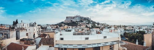 Preview: Panorama Elevated View Of Athens And The Acropolis On The Mount On A Sunny Blue Sky Day With Clouds