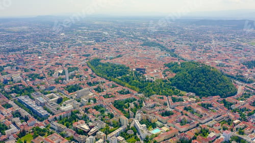 Preview: Graz, Austria. The Historic City Center Aerial View. Mount Schlossberg (Castle Hill), Aerial View