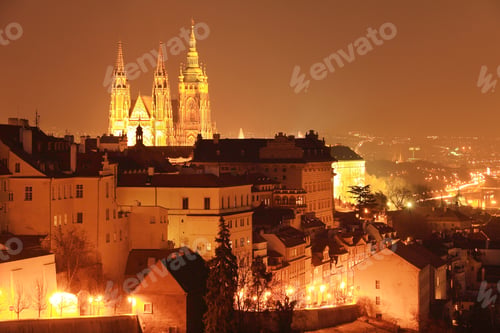 Preview: The View On Prague Gothic Castle In The Night, Czech Republic