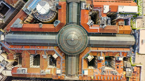 Preview: Milan, Italy. Gallery Of Victor Emanuel Ii 1865-1877 Year Of Construction. Roofs Of The City Aerial
