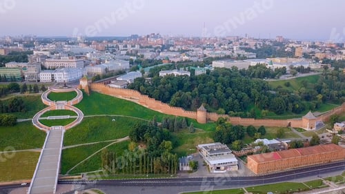 Preview: View Of The Nizhny Novgorod Kremlin And Chkalov Staircase. During The Sunrise. Nizhny Novgorod