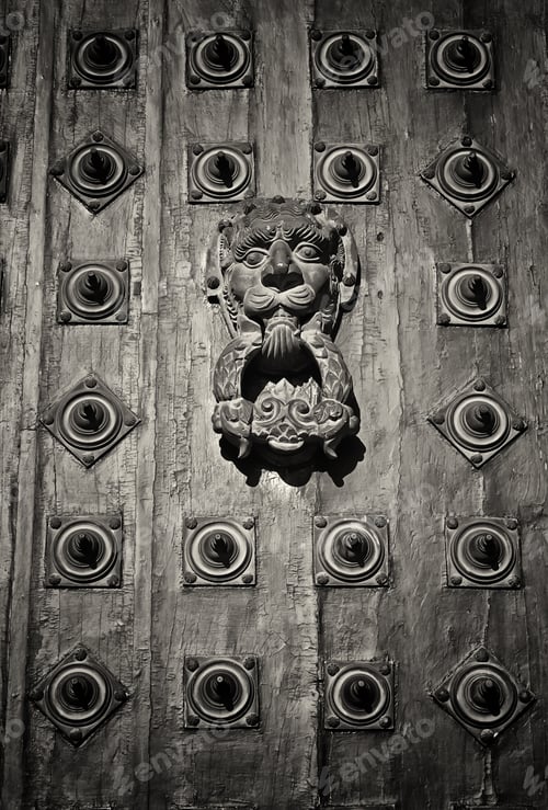 Preview: Door Handle Of Steel And Iron, And Gothic Architectural Structure