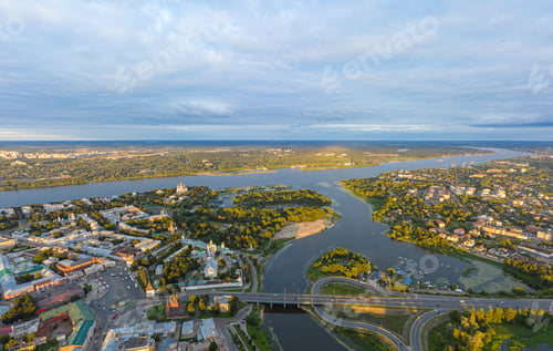 Preview: Yaroslavl, Russia. Park On The Spit (Spit). Panoramic View Of The City. Kotorosl Flows Into The