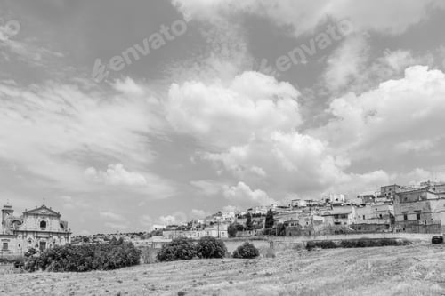 Preview: Massafra And Its Ravines. Houses Built In The Rock. Puglia In Black And White. Italy