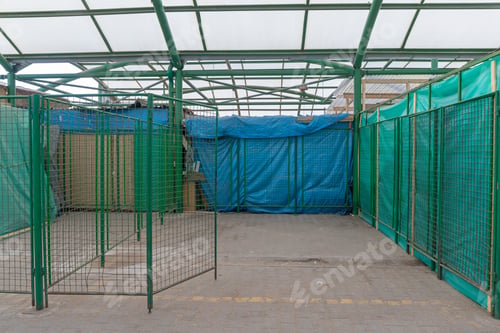 Preview: Empty Space Market Stall Booth Covered With Tarp