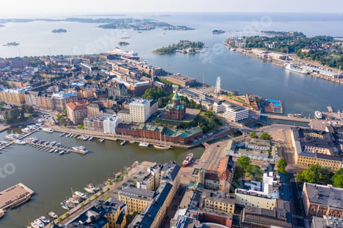 Preview: Helsinki, Finland. City Center Aerial View. Assumption Cathedral, From Drone