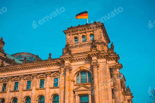 Preview: Detailed View Of Bundestag Building With German Flag