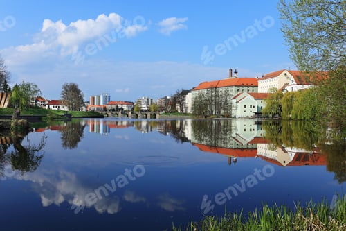 Preview: Colorful Spring Medieval Town Pisek Above The River Otava, Czech Republic