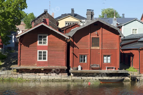 Preview: Two Old Red Barn On The Banks Of The River In Porvoo. Finland