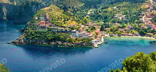 Preview: Aerial View Of The Asos Village From The Venetian Castle Ruins. Colorful Spring Seascape Of Ionian