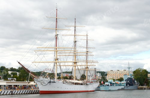 Preview: A Sailboat Near The Pier In The Seaport Of Gdynia.