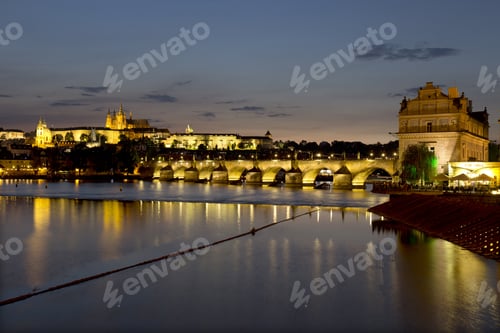 Preview: Evening Prague Gothic Castle And St. Nicholas' Cathedral With Charles Bridge, Czech Republic