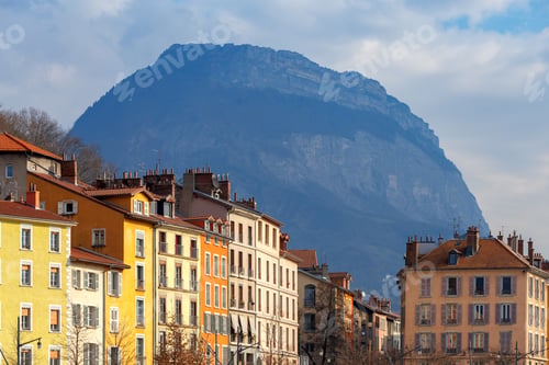 Preview: Multi-Colored Facades Of Houses On The City Embankment. Grenoble. France.