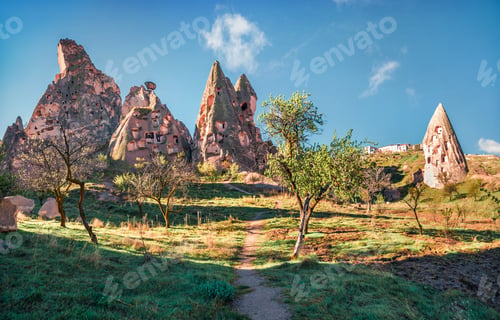 Preview: Unbelievable Spring Scene Of Cappadocia. Early Morning In The Uchisar Castle Neighborhood. Sunrise