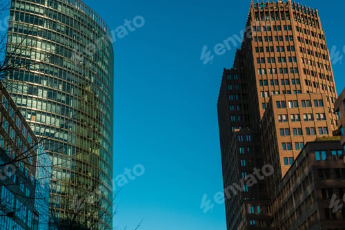 Preview: Modern Office Buildings On The Left And Right Side Of A Big Street
