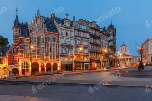 Preview: A View Of The Mountain Of Arts In Night Illumination. Brussels. Belgium.