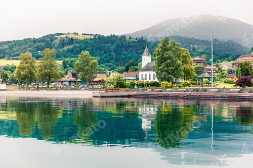 Preview: Bright Summer View Of Oystese Village, Hamlagro Region, Norvay, Europe. Great Morning Scene Of