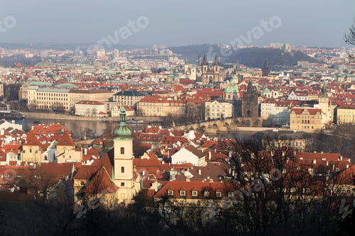 Preview: Sunny Frosty Winter Prague City With Its Cathedrals, Historical Buildings And Towers, Czech Republic