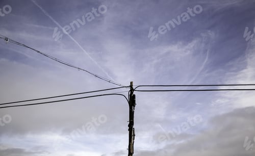 Preview: Electric Tower With Cloudy Sky, Technology And Infrastructure