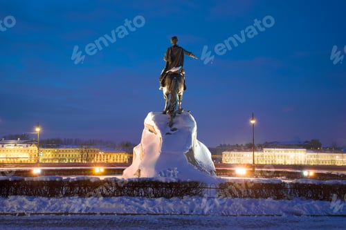 Preview: Monument To Peter I (Bronze Horseman) On The Senate Square In The February Evening. Rear View. St