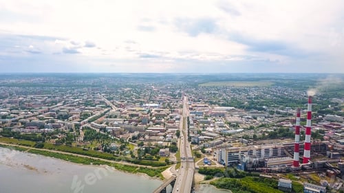 Preview: Kuznetsk Bridge Over The River Tom. Panoramic View Of The City Of Kemerovo. Russia, From Dron