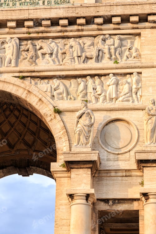 Preview: Italy, Genoa. Arch Of Victory. Fragments. Statues And Bas-Reliefs On The Outside Of The Arch