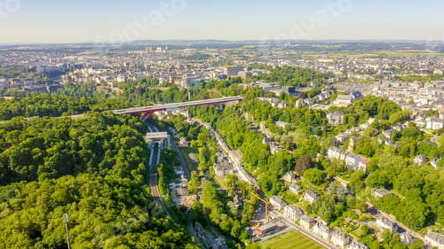 Preview: Luxembourg, Historical City Center In The Morning. Pont Rouge, Aerial View