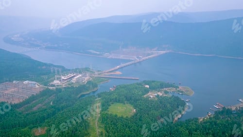 Preview: Krasnoyarsk Hydroelectric Power Station On The Yenisei River. Russia, From Dron