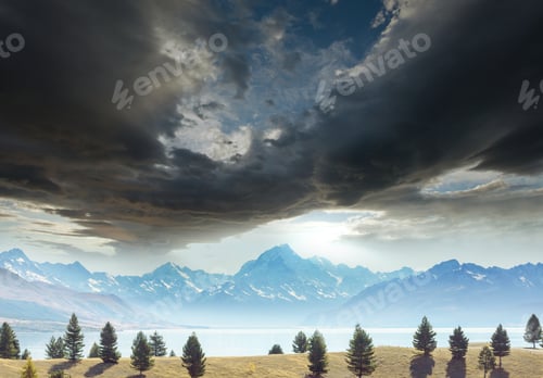 Preview: View Of The Majestic Aoraki Mount Cook, New Zealand. Beautiful Natural Landscapes.