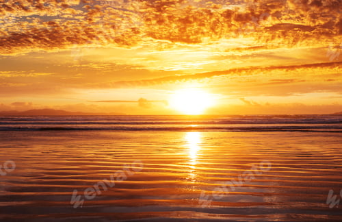 Preview: Scenic Colorful Sunset At The Sea Coast. Good For Wallpaper Or Background Image. Beautiful Nature