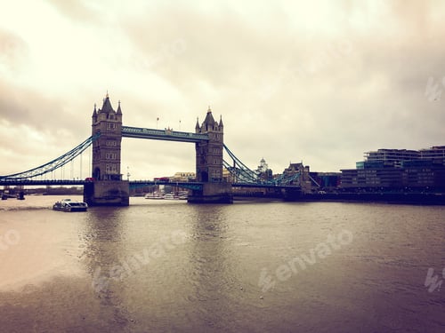 Preview: Darken Colored Tower Bridge At London, England