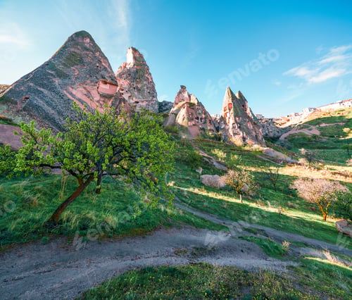 Preview: Unbelievable Spring Scene Of Cappadocia. Early Morning In The Uchisar Castle Neighborhood. Sunrise