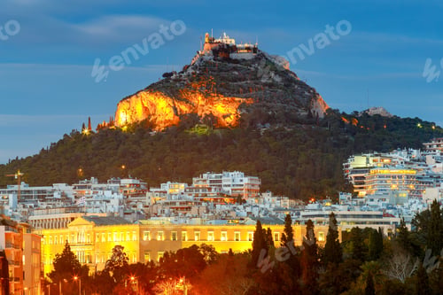 Preview: Aerial View Of The City In The Night Illumination. Athens. Greece. Lycabettus.