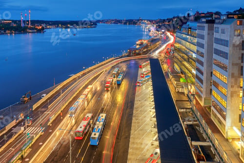 Preview: City Embankment In The Evening Illumination At Sunset. Stockholm. Sweden.