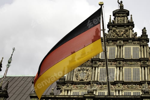 Preview: Cathedral In Bremen With Flag Of Germany, Historical Tourism