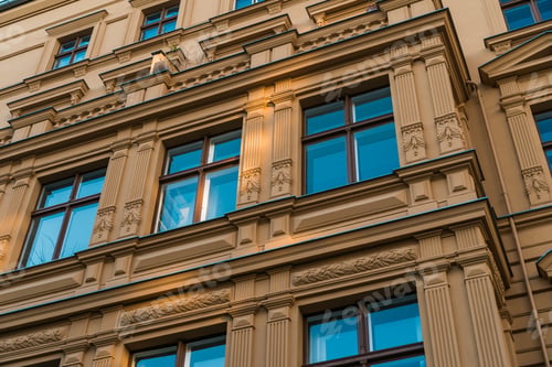 Preview: Orange Facade With Ornaments And Blue Windows