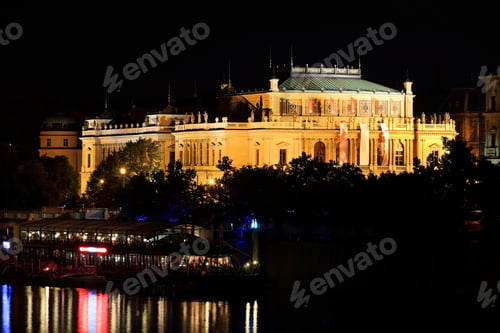 Preview: The Night View On The Prague House Of Artists Above The River Vltava, Czech Republic
