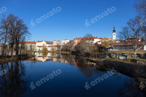 Preview: Sunny Winter Royal Medieval Town Pisek With The Castle Above The River Otava, Czech Republic