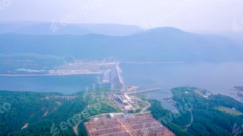 Preview: Krasnoyarsk Hydroelectric Power Station On The Yenisei River. Russia, From Dron