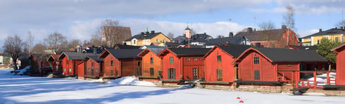 Preview: Panorama Of The Old Red Barns On The Bank Of The Porvoonjoki River On A Sunny March Day. Old