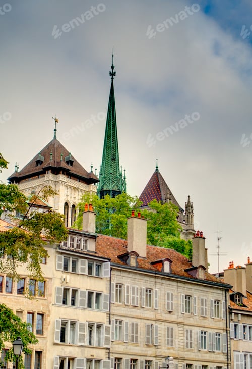 Preview: Geneva, Switzerland, Historical Center In Summertime, Hdr Image