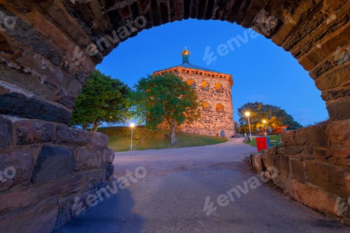 Preview: Old Stone Tower Skansen Kronan At Sunset. Gothenburg. Sweden.
