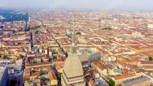 Preview: Turin, Italy. Flight Over The City. Mole Antonelliana - A 19Th-Century Building With A 121 M High