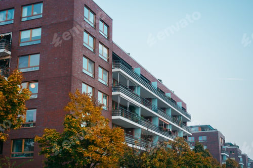 Preview: Beautiful Building With Brick Facade And Copy Space In The Sky
