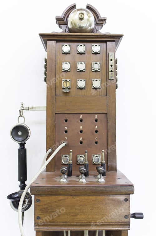 Preview: Old Telephone Hanging On Wall Pegs, Communication